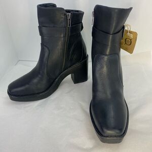 New Born Hailey Black Leather Zip Platform Bootie